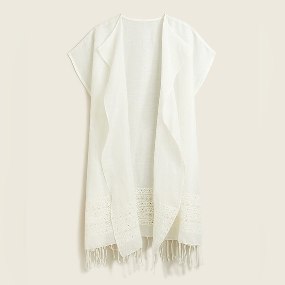 J. Crew New w Tag White Lightweight Beach Poncho in Eyelet. Linen Blend XS/S - Picture 1 of 8